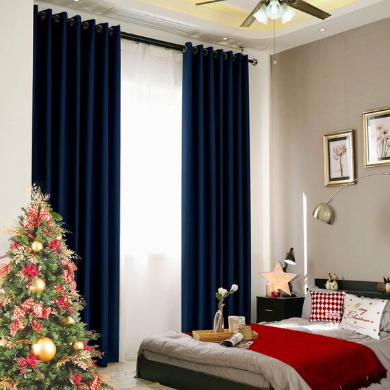 CUCRAF Gardinen mit Ösen Vorhang Blickdicht 2er Set H175 x B140 cm Thermovorhang Kälteschutz Navy Blau Verdunklungsvorhänge, Weich und Langlebig Schallschutz Vorhang für Schlafzimmer Wohnzimmer
