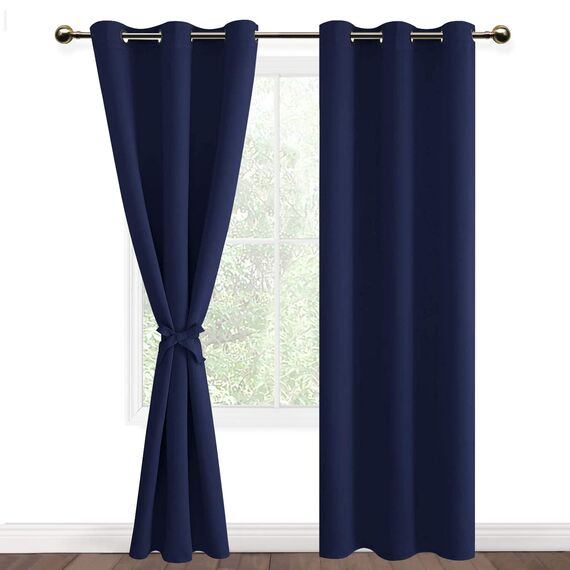 DWCN Blickdichte Vorhänge Schlafzimmer Ösenvorhang Verdunkelungsgardinen mit Ösen 2 Stücke Thermogardine für Wohnzimmer, Dunkelblau, 228x117cm(HxB)