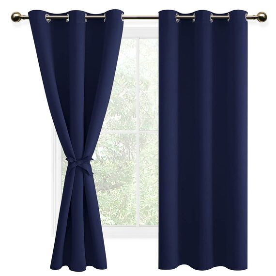 DWCN Blickdichte Vorhänge Schlafzimmer Ösenvorhang Verdunkelungsgardinen mit Ösen 2 Stücke Thermogardine für Wohnzimmer, Dunkelblau, 183x117cm(HxB)