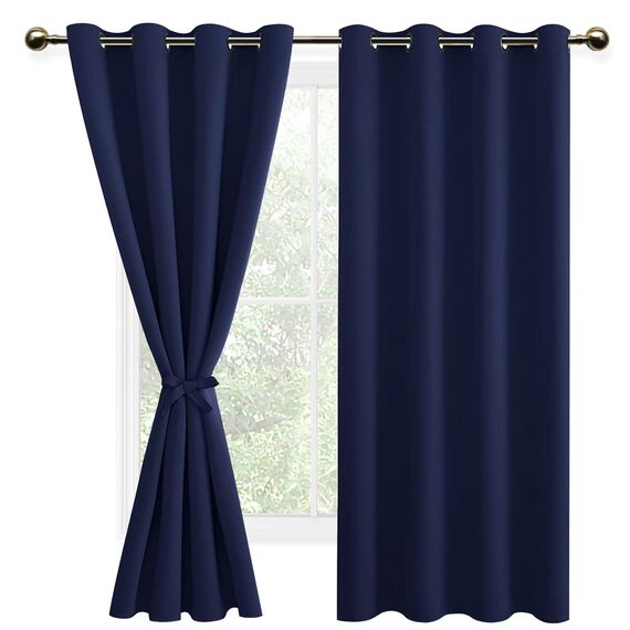 DWCN Blickdichte Vorhänge Schlafzimmer Ösenvorhang Verdunkelungsgardinen mit Ösen 2 Stücke Thermogardine für Wohnzimmer, Dunkelblau, 160x106cm(HxB)
