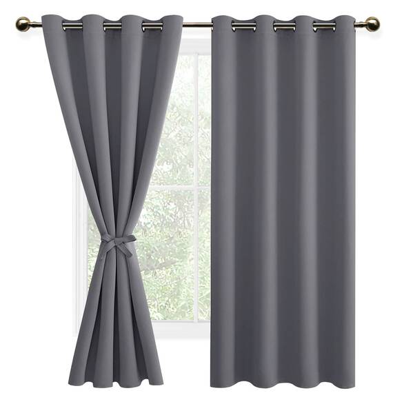 DWCN Vorhang Blickdicht mit Raffhalter Verdunkelungsgardinen mit Ösen 2 Stücke Thermogardine für Wohnzimmer Schlafzimmer Curtains Blackout Vorhang Wärmeisolierend, Grau,137x132cm(HxB)