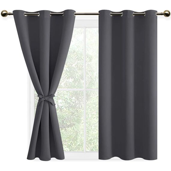 DWCN Vorhang Blickdicht Dunkle Verdunkelungsgardinen mit Ösen 2 Stücke Thermogardine für Wohnzimmer, Schlafzimmer, Gardinen Kurz, Dunkelgrau, 137x117cm(HxB)