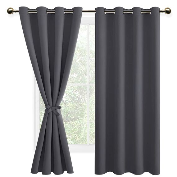 DWCN Verdunkelungsgardinen mit Ösen 2 Stücke Vorhang Blickdichtt Gardinen mit Vorhang Raffhalter Thermovorhang gegen Kälte und Hitze Verdunkelung Thermovorhang, Dunkelgrau, 175x140cm(HxB)