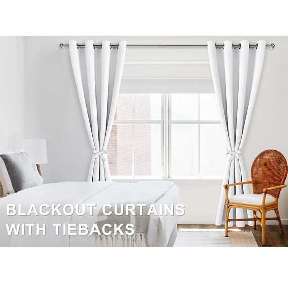 DWCN Verdunklungsvorhänge mit Ösen Blickdicht Vorhänge mit Raffhalter 2 Stücke Thermovorhang Kälteschutz Gardinen Wohnzimmer Schlafzimmer Wärmeisolierend,Grau Weiß,H167 x B137 cm (2er Pack)