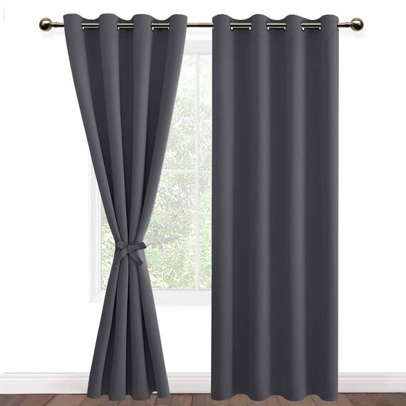 DWCN Vorhang Blickdicht mit Vorhang Raffhalter Verdunkelungsgardinen mit Ösen 2 Stücke Thermogardine, Blackout Curtain Verdunkelung Thermovorhang, Dunkelgrau,260x140cm(HxB)