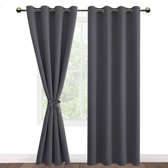 DWCN Vorhang Blickdicht mit Vorhang Raffhalter Verdunkelungsgardinen mit Ösen 2 Stücke Thermogardine, Blackout Curtain Verdunkelung Thermovorhang, Dunkelgrau,225x140cm(HxB)