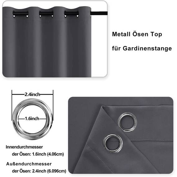 DWCN Vorhang Blickdicht mit Vorhang Raffhalter Verdunkelungsgardinen mit Ösen 2 Stücke Thermogardine, Blackout Curtain Verdunkelung Thermovorhang, Dunkelgrau,260x140cm(HxB)