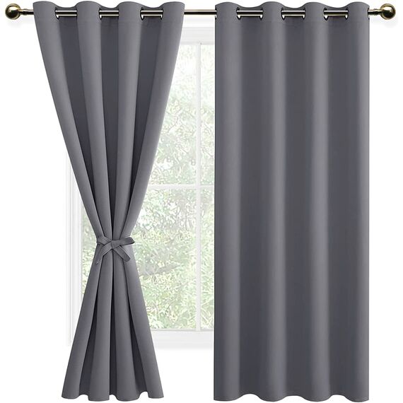 DWCN Verdunklungsvorhänge mit Ösen Vorhang Blickdicht Verdunkelungsgardinen 2 Stücke Thermogardine für Wohnzimmer, Schlafzimmer, Grau, 175x140cm(HxB)