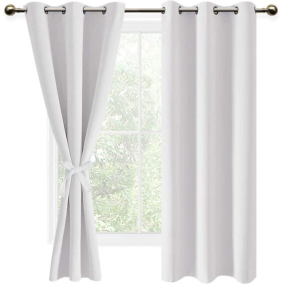 DWCN Vorhang Blickdicht Verdunkelungsgardinen mit Ösen 2 Stücke Thermogardine für Wohnzimmer, Weihnachtsvorhänge, Grau Weiß,160x106cm(HxB)