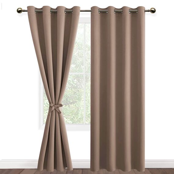 DWCN Vorhang Blickdicht Verdunkelungsgardinen mit Ösen 2 Stücke Vorhang Blickdicht Fensterdeko Thermogardine für Wohnzimmer Schlafzimmer, Khaki Cappuccino, 245x140cm(HxB)