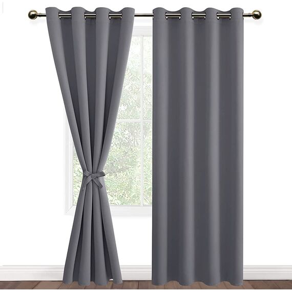 DWCN Vorhang Blickdicht mit Raffhalter Verdunkelungsgardinen mit Ösen 2 Stücke Thermogardine für Wohnzimmer Schlafzimmer Curtains Blackout Vorhang Wärmeisolierend Grau, 245x140cm(HxB)