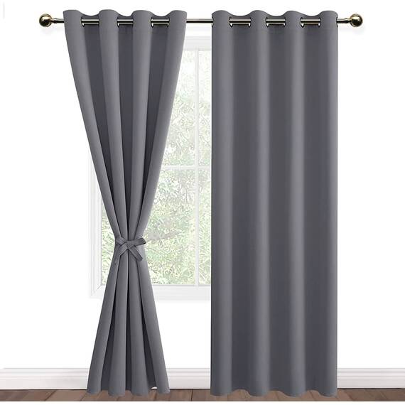 DWCN Vorhang Blickdicht mit Raffhalter Verdunkelungsgardinen mit Ösen 2 Stücke Thermogardine für Wohnzimmer Schlafzimmer Curtains Blackout Vorhang Wärmeisolierend, Grau,260x140cm(HxB)