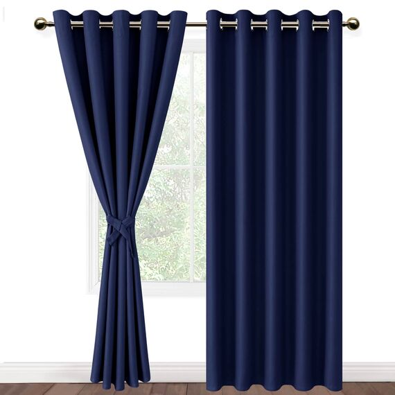 DWCN Blickdichte Vorhänge Schlafzimmer Ösenvorhang Verdunkelungsgardinen mit Ösen 2 Stücke Thermogardine für Wohnzimmer, Dunkelblau, 228x167cm(HxB)