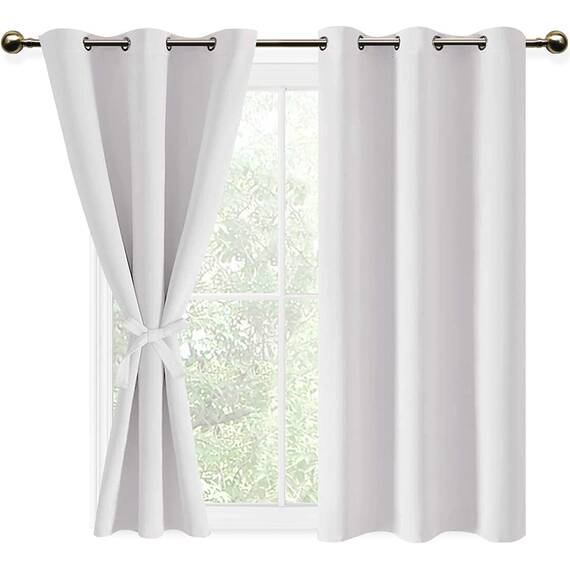 DWCN Vorhang Blickdicht Verdunkelungsgardinen mit Ösen 2 Stücke Thermogardine für Wohnzimmer, Schlafzimmer, Gardinen Kurz, Grau Weiß, 137x117cm(HxB)