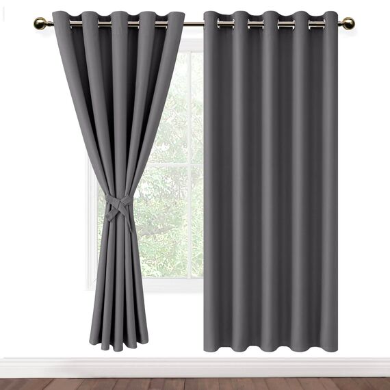 DWCN Vorhang Blickdicht mit Raffhalter Verdunkelungsgardinen mit Ösen 2 Stücke Thermogardine für Wohnzimmer Schlafzimmer Curtains Blackout Vorhang Wärmeisolierend, Grau,183x167cm(HxB)