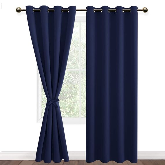 DWCN Blickdichte Vorhänge Schlafzimmer Ösenvorhang Verdunkelungsgardinen mit Ösen 2 Stücke Thermogardine für Wohnzimmer, Dunkelblau, 245x132cm(HxB)