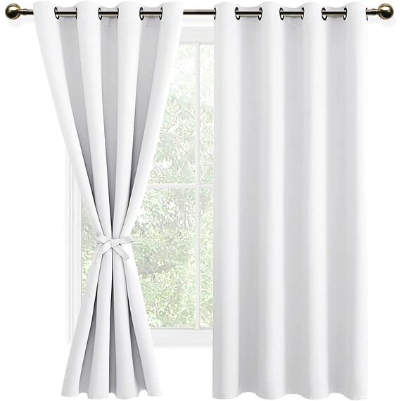 DWCN Vorhang Blickdicht Verdunkelungsgardinen mit Ösen 2 Stücke Thermogardine für Wohnzimmer, Weihnachtsvorhänge, Grau Weiß,183x132cm(HxB)