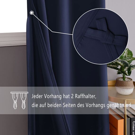 DWCN Blickdichte Vorhänge Schlafzimmer Ösenvorhang Verdunkelungsgardinen mit Ösen 2 Stücke Thermogardine für Wohnzimmer, Dunkelblau, 215x132cm(HxB)