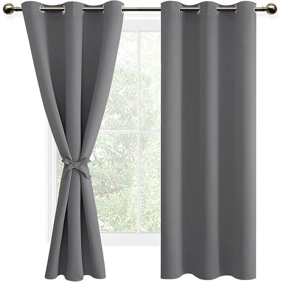DWCN Vorhang Blickdicht mit Raffhalter Verdunkelungsgardinen mit Ösen 2 Stücke Thermogardine für Wohnzimmer Schlafzimmer Curtains Blackout Vorhang Wärmeisolierend Grau, 183x117cm(HxB)