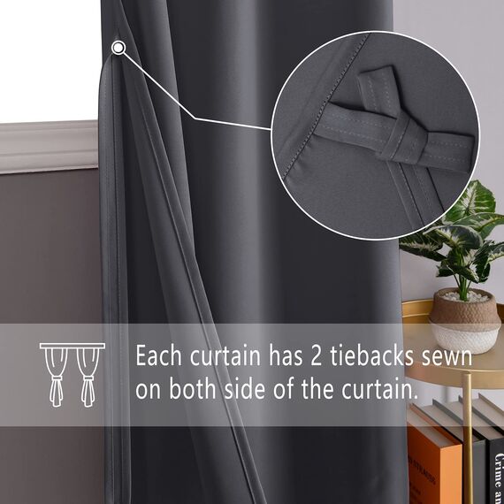 DWCN Verdunklungsvorhänge mit Ösen Blickdicht Vorhänge mit Raffhalter 2 Stücke Thermovorhang Kälteschutz Gardinen Wohnzimmer Schlafzimmer Wärmeisolierend,Dunkelgrau,H160 x B140 cm (2er Pack)