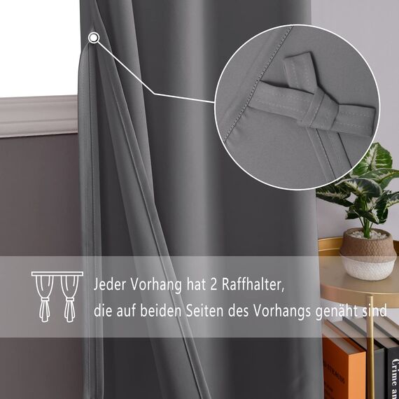 DWCN Vorhang Blickdicht mit Raffhalter Verdunkelungsgardinen mit Ösen 2 Stücke Thermogardine für Wohnzimmer Schlafzimmer Curtains Blackout Vorhang Wärmeisolierend Grau, 160x132cm(HxB)