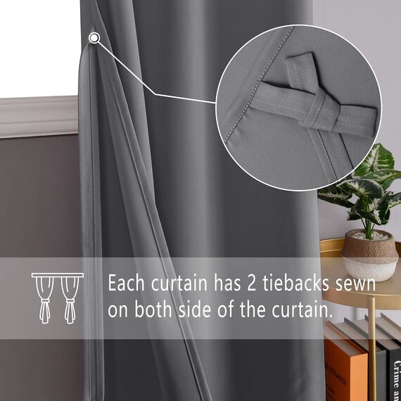 DWCN Verdunklungsvorhänge mit Ösen Blickdicht Vorhänge mit Raffhalter 2 Stücke Thermovorhang Kälteschutz Gardinen Wohnzimmer Schlafzimmer Wärmeisolierend,Grau,H160 x B140 cm (2er Pack)