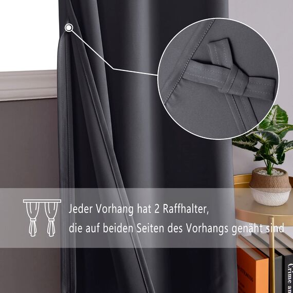 DWCN Vorhang Blickdicht Dunkle Verdunkelungsgardinen mit Ösen 2 Stücke Thermogardine für Wohnzimmer, Schlafzimmer, Gardinen Kurz, Dunkelgrau, 137x117cm(HxB)