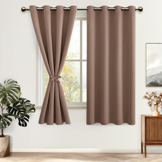 DWCN Vorhang Blickdicht Khaki Verdunkelungsgardinen mit Ösen 2 Stücke Vorhang Blickdicht Fensterdeko Thermogardine für Wohnzimmer Schlafzimmer, Cappuccino,200x140cm(HxB)
