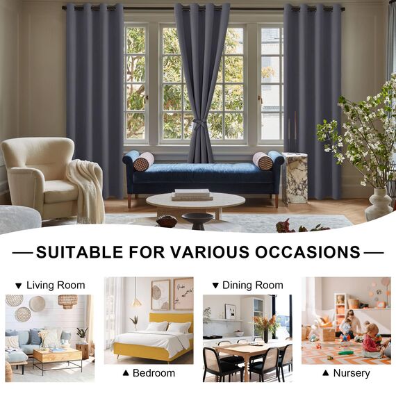 DWCN Vorhang Blickdicht mit Vorhang Raffhalter Verdunkelungsgardinen mit Ösen 2 Stücke Thermogardine, Blackout Curtain Verdunkelung Thermovorhang, Dunkelgrau, 183x117cm(HxB)
