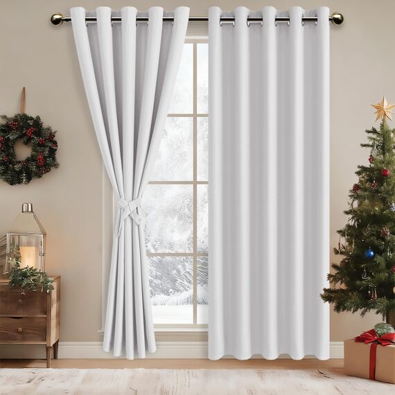 DWCN Vorhang Blickdicht Verdunkelungsgardinen mit Ösen 2 Stücke Thermovorhang Kälteschutz für Schlafzimmer, Grau Weiß, 228x167cm(HxB)