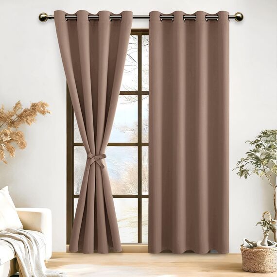 DWCN Vorhang Blickdicht Verdunkelungsgardinen mit Ösen 2 Stücke Vorhang Blickdicht Fensterdeko Thermogardine für Wohnzimmer Schlafzimmer, Khaki Cappuccino,225x140cm(HxB)