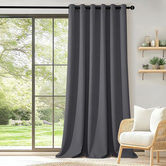 DWCN Verdunkelungsvorhang Raumteiler Vorhänge Extra Breite 1 Stück, Ösenschal Thermovorhang Gardinen mit Ösen Blickdichte Vorhänge für Wohnzimmer, Schlafzimmer 1 Stück H210 x B300 cm, Dunkelgrau