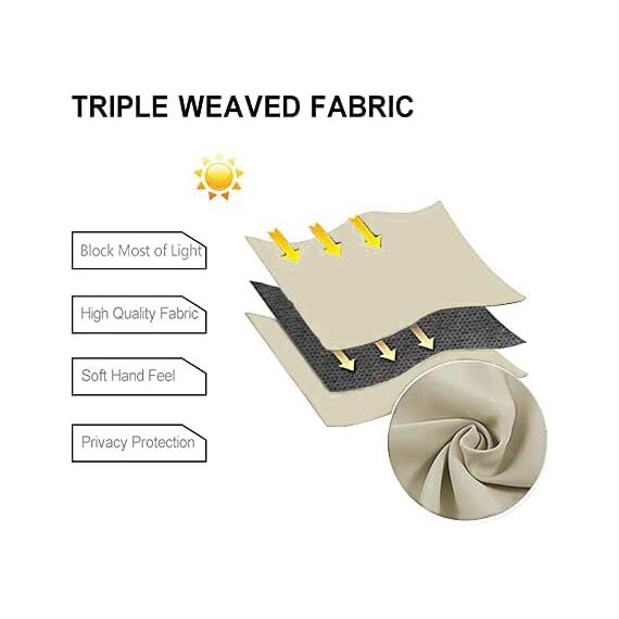 DWCN Blickdichte Vorhänge mit Raffhalter Verdunkelungsgardinen mit Ösen 2 Stücke Thermogardine für Wohnzimmer,Schlafzimmer,Hell Beige,228x117cm(HxB)