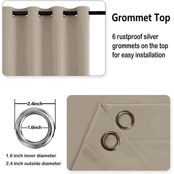 DWCN Vorhang Blickdicht mit Ösen 2 Stücke Verdunkelungsgardinen Thermogardine Vorhänge Dunkel Thermogardine Verdunkelung für Wohnzimmer Schlafzimmer, Taupe, 245x132cm(HxB)