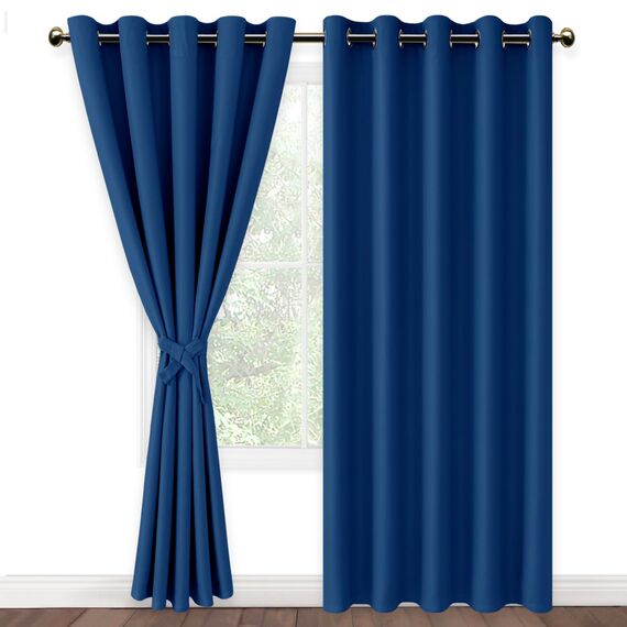 DWCN Breite Vorhänge Wohnzimmer Gardinen Vorhang Blickdicht mit Ösen 2er Set, Verdunklungsvorhänge, Königsblau, 183x167cm(HxB)