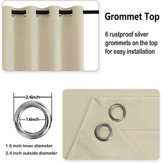 DWCN Blickdichte Gardinen Verdunkelungsgardinen mit Ösen 2 Stücke Thermogardine für Wohnzimmer,Schlafzimmer,Hell Beige,200x140cm(HxB)