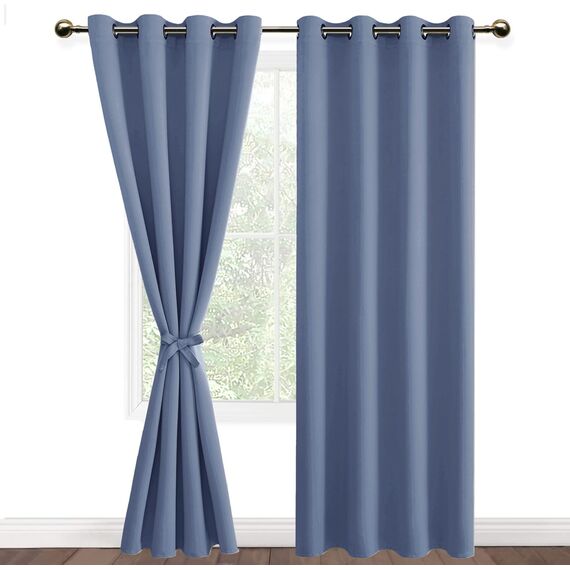 DWCN Verdunklungsvorhänge mit Ösen Blickdicht Vorhänge mit Raffhalter 2 Stücke Thermovorhang Kälteschutz Gardinen Wohnzimmer Schlafzimmer Wärmeisolierend, Staubiges Blau, H140 x B245 cm (2er Pack)