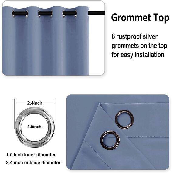 DWCN Verdunklungsvorhänge mit Ösen Blickdicht Vorhänge mit Raffhalter 2 Stücke Thermovorhang Kälteschutz Gardinen Wohnzimmer Schlafzimmer Wärmeisolierend, Staubiges Blau, H140 x B145 cm (2er Pack)