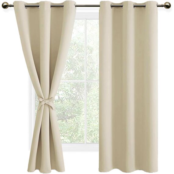 DWCN Blickdichte Vorhänge Verdunkelungsgardinen mit Ösen 2 Stücke Wohnzimmer Modern Ösenvorhang Thermogardine für Wohnzimmer,Schlafzimmer,Hell Beige,183x117cm(HxB)
