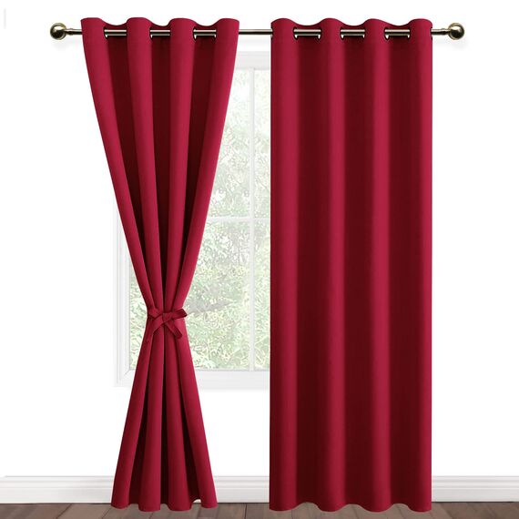 DWCN Gardinen Blickdicht Verdunkelungsgardinen mit Ösen Vorhänge Wohnzimmer mit Vorhang-Krawatten, Wärmeisolierende Thermovorhang 2 Stücke, Rot, 245x140cm(HxB)