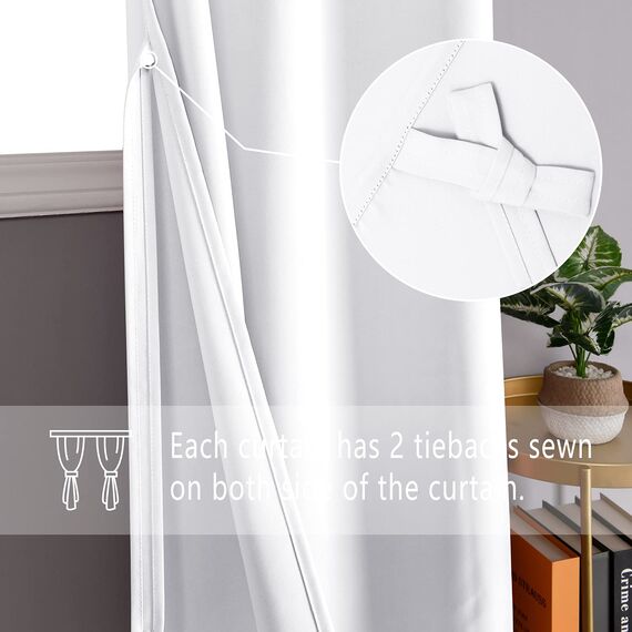 DWCN Verdunklungsvorhänge mit Ösen Blickdicht Vorhänge mit Raffhalter 2 Stücke Thermovorhang Kälteschutz Gardinen Wohnzimmer Schlafzimmer Wärmeisolierend,Grau Weiß,H145 x B140 cm (2er Pack)