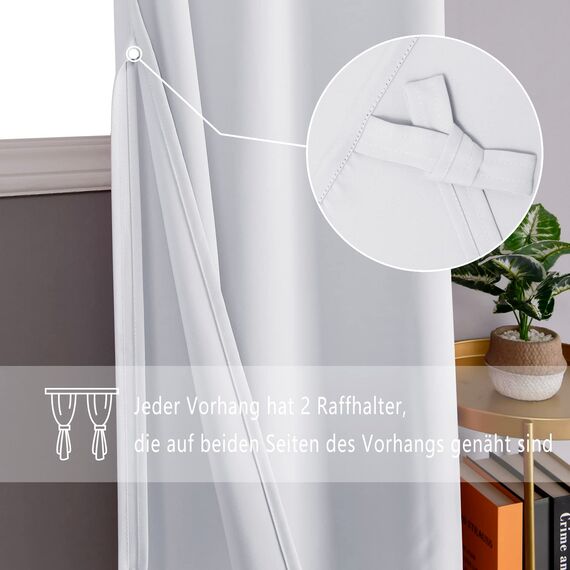 DWCN Grau Weiß Vorhang Blickdicht Verdunkelungsgardinen mit Ösen 2 Stücke Thermovorhang Kälteschutz für Schlafzimmer, 245x132cm(HxB)