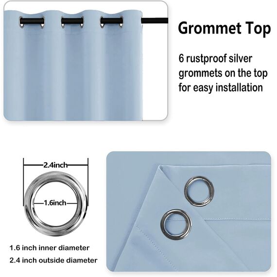 DWCN Verdunklungsvorhänge mit Ösen Blickdicht Vorhänge mit Raffhalter 2 Stücke Thermovorhang Kälteschutz Gardinen Wohnzimmer Schlafzimmer Wärmeisolierend,Hell Blau,H137 x B117 cm (2er Pack)