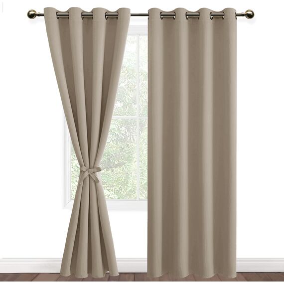 DWCN Vorhang Blickdicht mit Ösen 2 Stücke Verdunkelungsgardinen Thermogardine Vorhänge Dunkel Thermogardine Verdunkelung für Wohnzimmer Schlafzimmer, Taupe, 215x140cm(HxB)