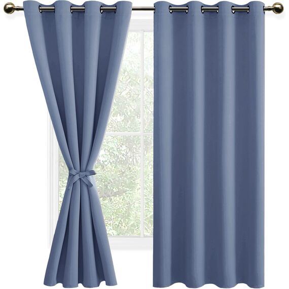 DWCN Verdunklungsvorhänge mit Ösen Blickdicht Vorhänge mit Raffhalter 2 Stücke Thermovorhang Kälteschutz Gardinen Wohnzimmer Schlafzimmer Wärmeisolierend, Staubiges Blau, H140 x B160 cm (2er Pack)