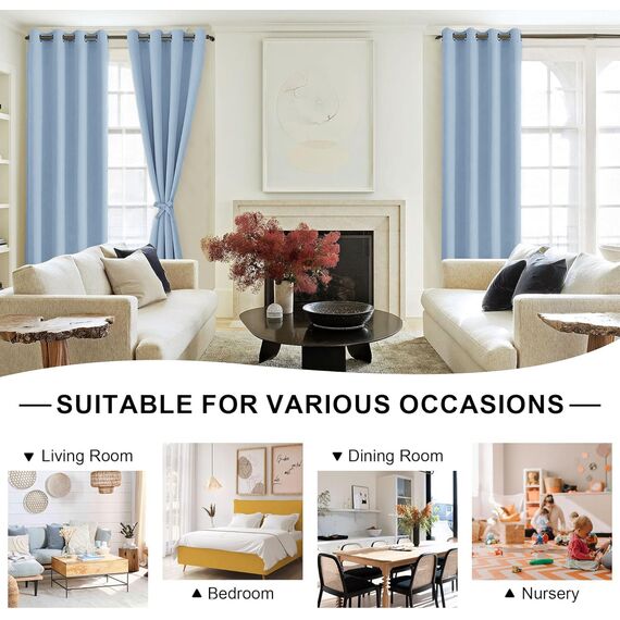 DWCN Verdunklungsvorhänge mit Ösen Blickdicht Vorhänge mit Raffhalter 2 Stücke Thermovorhang Kälteschutz Gardinen Wohnzimmer Schlafzimmer Wärmeisolierend,Hell Blau,H137 x B117 cm (2er Pack)