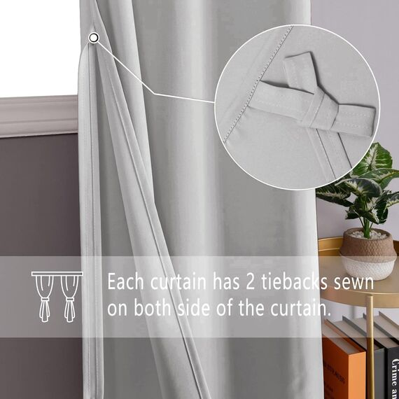 DWCN Verdunklungsvorhänge mit Ösen Blickdicht Vorhänge mit Raffhalter 2 Stücke Thermovorhang Kälteschutz Gardinen Wohnzimmer Schlafzimmer Wärmeisolierend,Silber Grau,H160 x B140 cm (2er Pack)