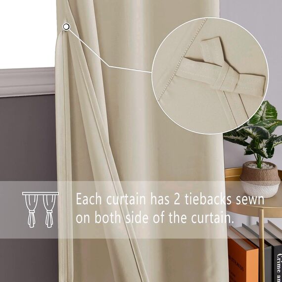 DWCN Blickdichte Vorhänge Verdunkelungsgardinen mit Ösen 2 Stücke Wohnzimmer Modern Ösenvorhang Thermogardine für Wohnzimmer,Schlafzimmer,Hell Beige,183x117cm(HxB)