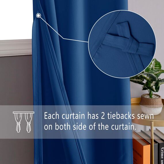 DWCN Breite Vorhänge Wohnzimmer Gardinen Vorhang Blickdicht mit Ösen 2er Set, Verdunklungsvorhänge, Königsblau, 183x167cm(HxB)