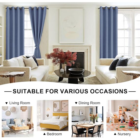DWCN Verdunklungsvorhänge mit Ösen Blickdicht Vorhänge mit Raffhalter 2 Stücke Thermovorhang Kälteschutz Gardinen Wohnzimmer Schlafzimmer Wärmeisolierend, Staubiges Blau, H140 x B160 cm (2er Pack)